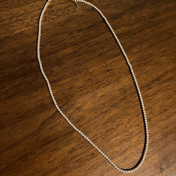 14k Yellow Gold Diamond Tennis Necklace - Picture 2 of 4